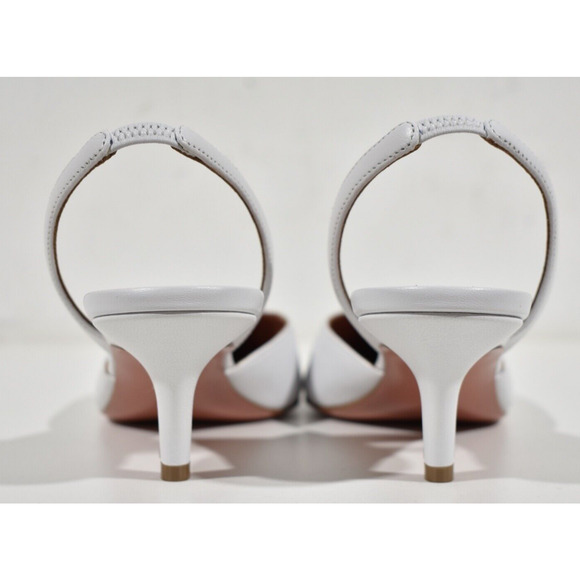 Amina Muaddi Camelia Sling 60 White Leather Crystal Slingback Low Heel Pump 40 - Picture 11 of 12